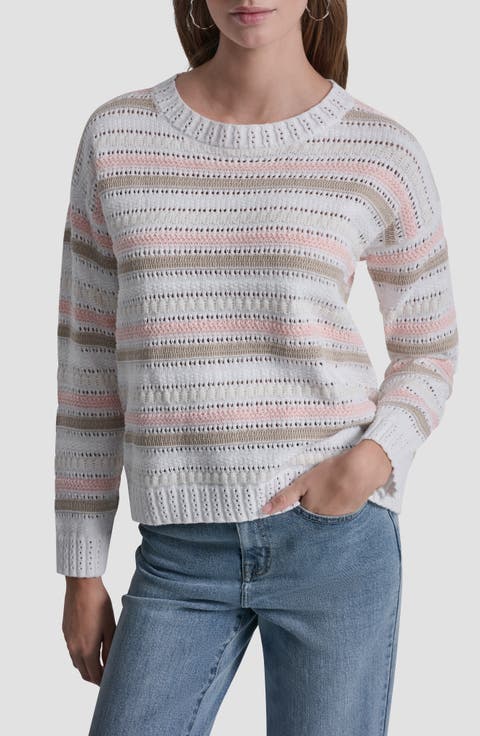 Stripe Cotton Pointelle Sweater