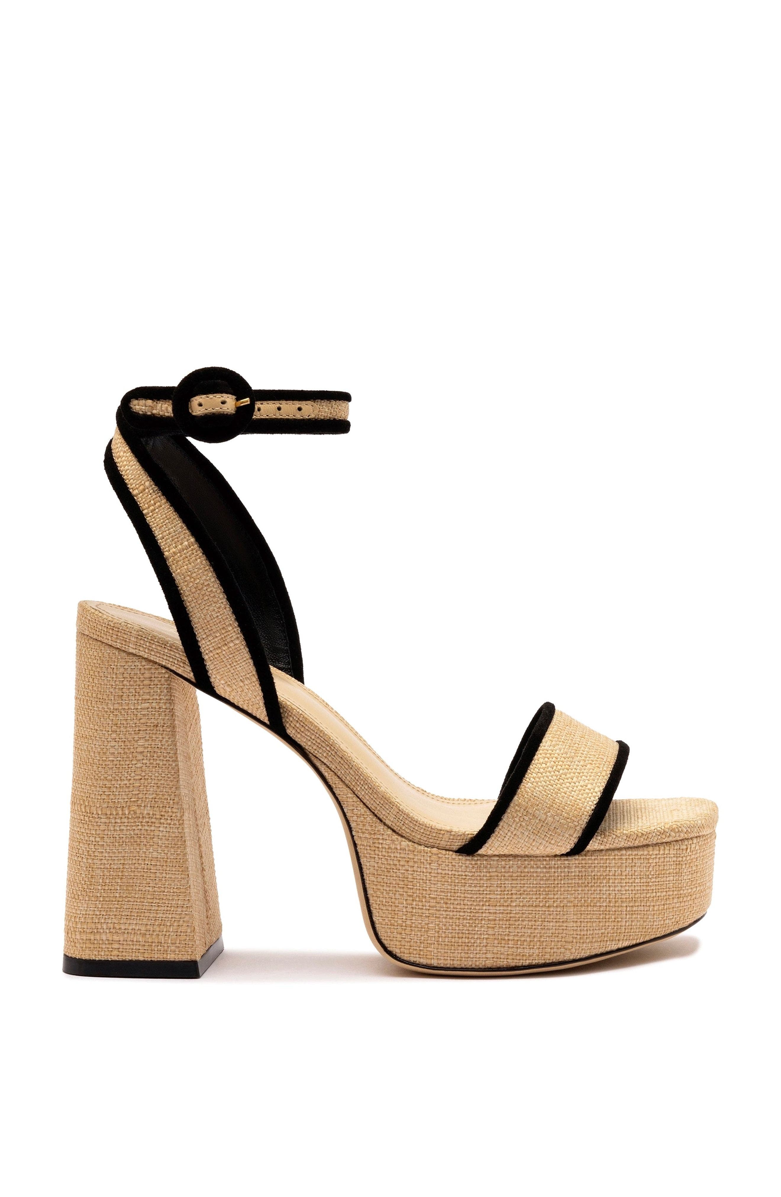 Larroudé Dolly Sandal, Main, color, Beige Raffia And Black