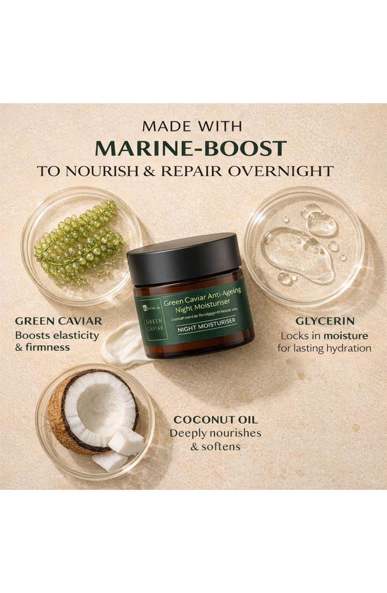 DR BOTANICALS Green Caviar & Argan Oil Anti-Oxidant Anti-Ageing Night Cream 50ml for Anti-Aging, Brightening, Alternate, color, White