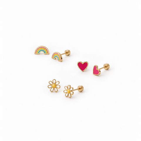 Enamel Long Post Stud Earring Set