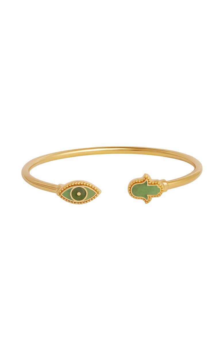 Karma and Luck Eternal Shield Jade Evil Eye & Hamsa Bangle, Main, color, Gold/Pastel Green