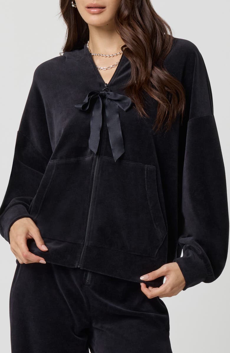 Florence by Mills Velour Bow Hoodie, Main, color, Black