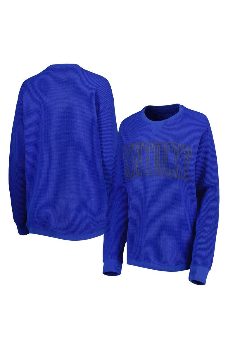 PRESSBOX Women's Pressbox Royal Kentucky Wildcats Surf Plus Size Southlawn Waffle-Knit Thermal Tri-Blend Long Sleeve T-Shirt, Main, color,