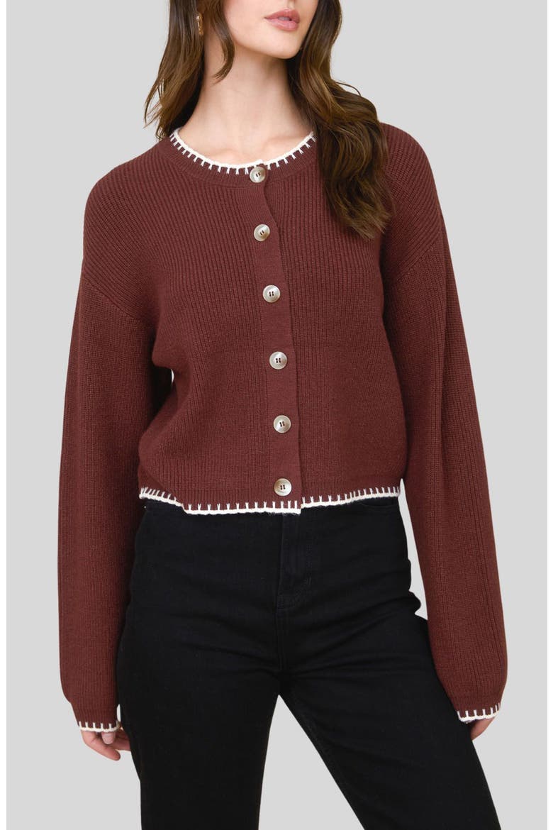 Contrast Stitch Button Front Cardigan, Main, color, CHOCOLATE