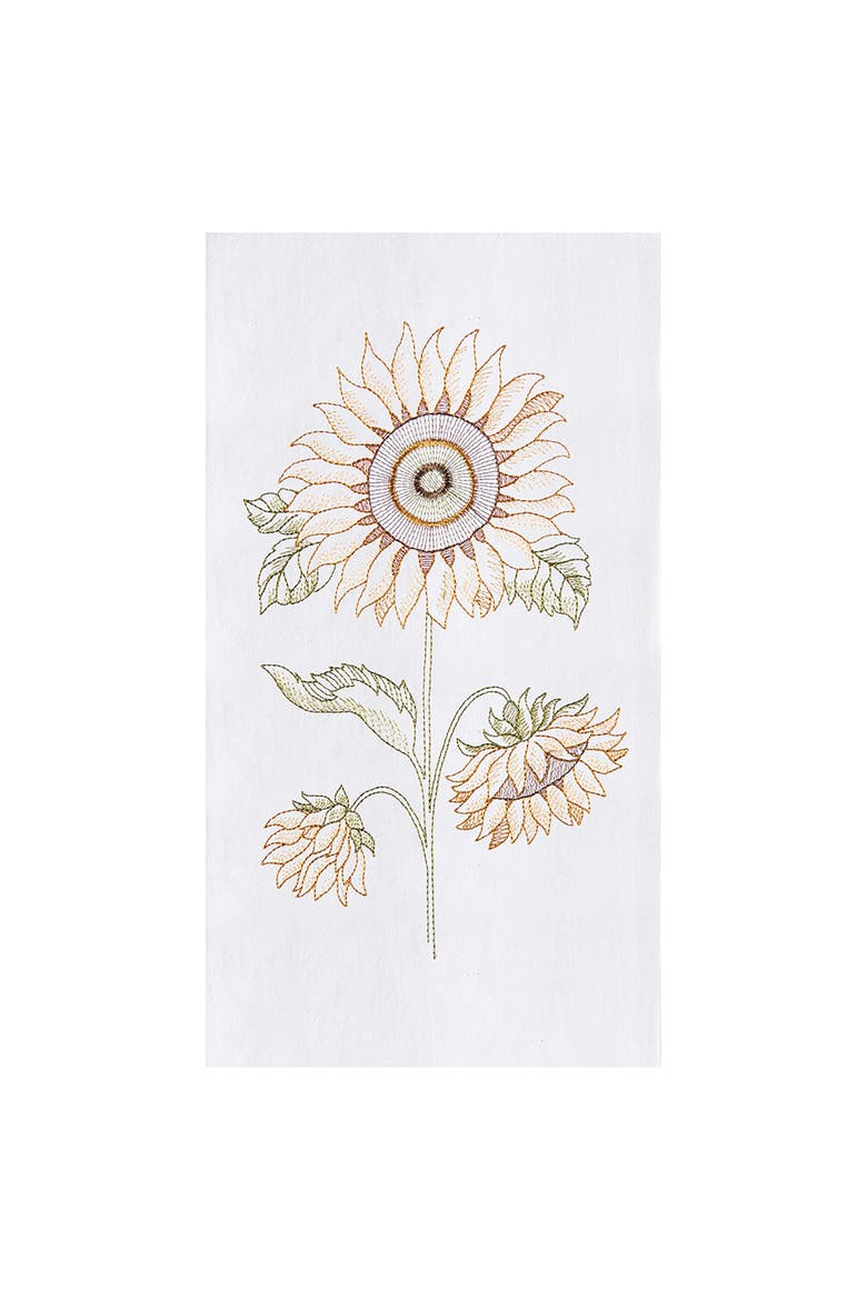 Sunflower Cotton Embroidered Flour Sack Kitchen Towel, Main, color, White