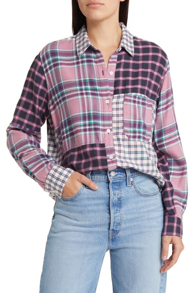Lakin Mixed Plaid Button-Up Shirt, Main, color, ROSE AGAVE MIXED PLAID