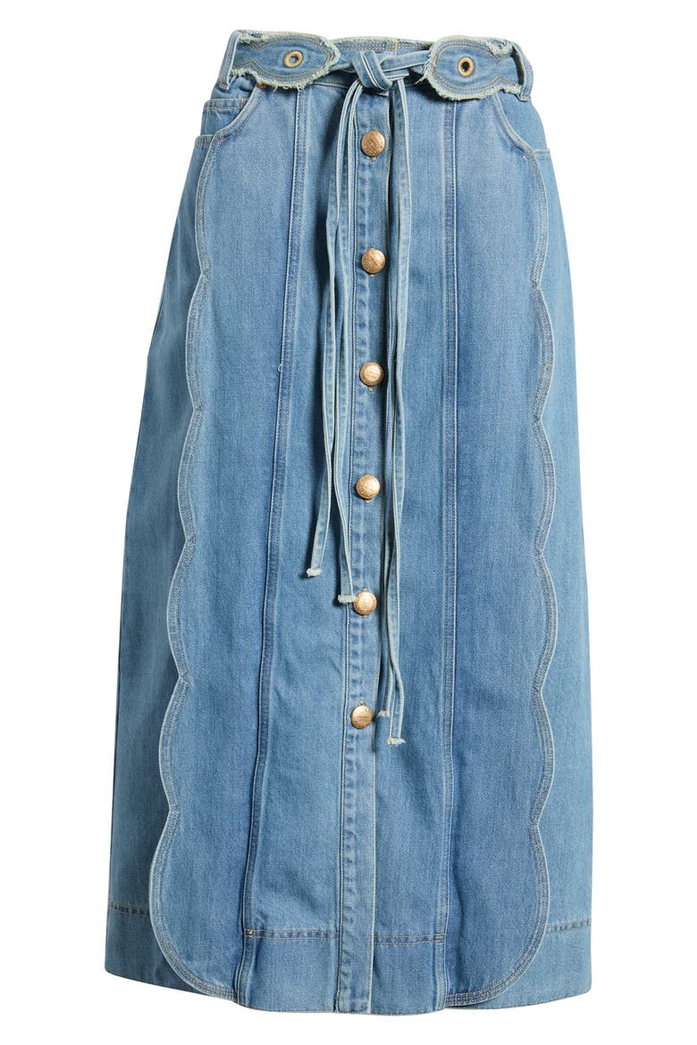 Tie Waist Denim Midi Skirt, Main, color, DENIM