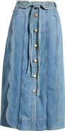 FARM Rio Tie Waist Denim Midi Skirt