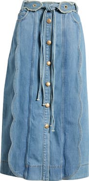 FARM Rio Tie Waist Denim Midi Skirt