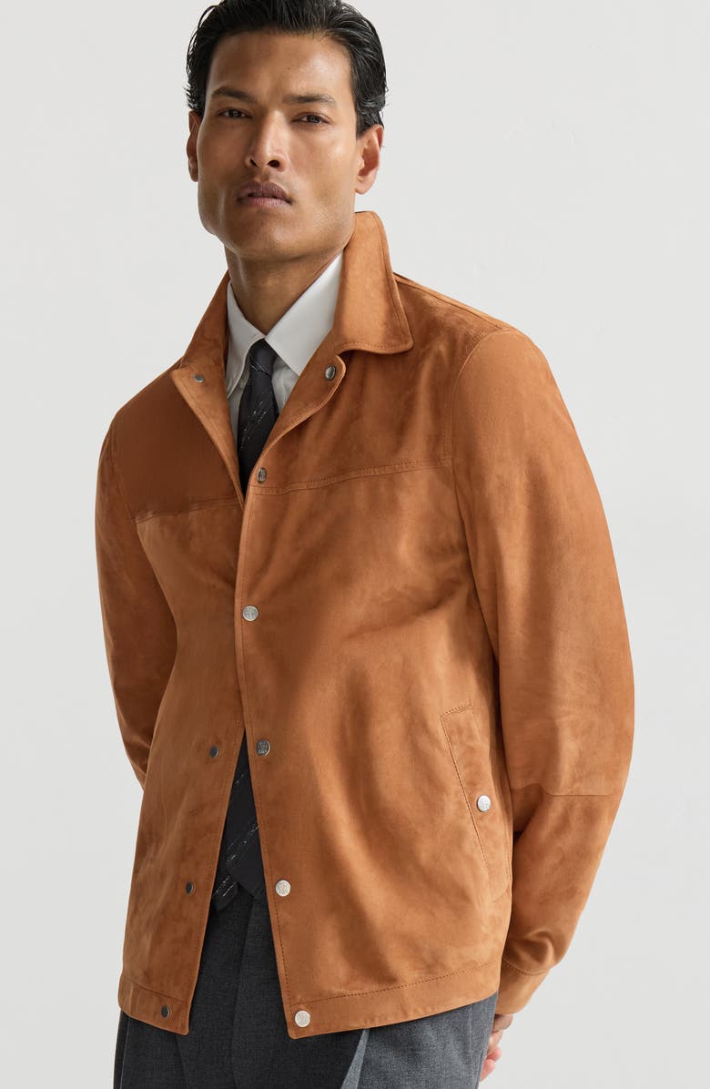 Brunello Cucinelli Suede outerwear jacket, Alternate, color, Cognac