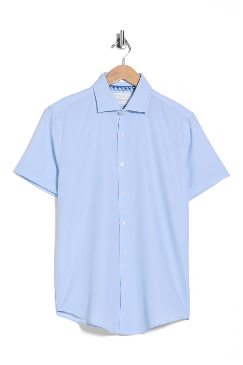 Microprint Short Sleeve Stretch Button-Up Shirt, Alternate, color, LIGHT BLUE
