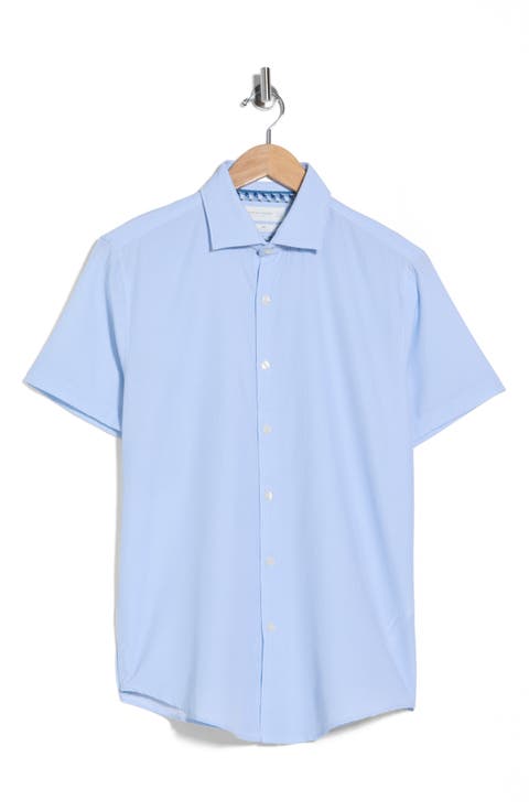 Microprint Short Sleeve Stretch Button-Up Shirt