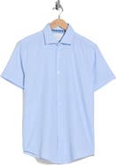 DENIM AND FLOWER Microprint Short Sleeve Stretch Button-Up Shirt