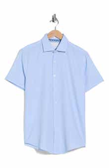 DENIM AND FLOWER Microprint Short Sleeve Stretch Button-Up Shirt