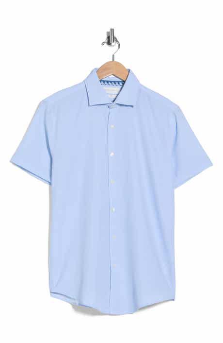 DENIM AND FLOWER Microprint Short Sleeve Stretch Button-Up Shirt