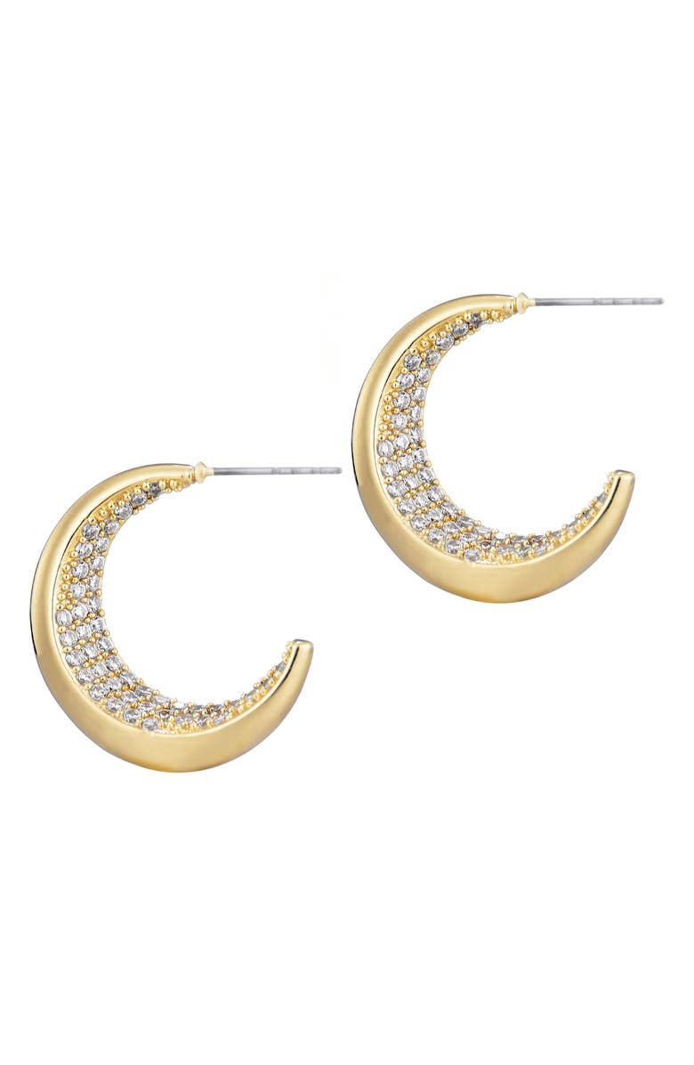 Adornia Pavé Crystal Lined Crescent Hoop Earrings, Alternate, color, Gold