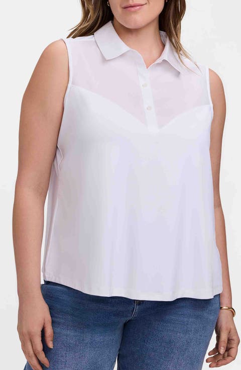 Ricki Mixed Media Sleeveless Button-Up Shirt (Plus)