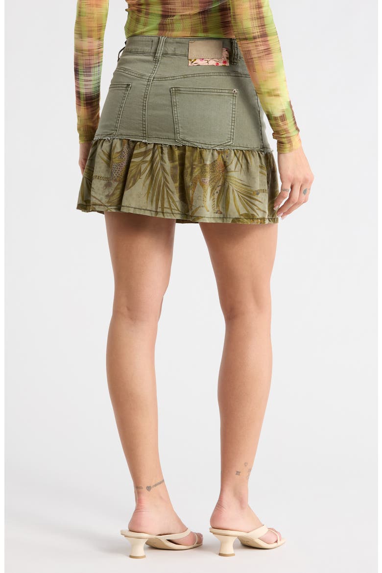 Contrast Hem Denim Miniskirt, Alternate, color, MILITARY GREEN