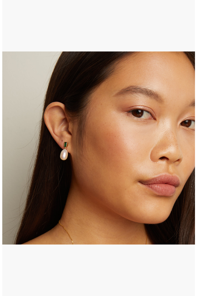 Lab Grown Emerald Heirloom Pearl Drop Earrings, Alternate, color, Yellow Vermeil