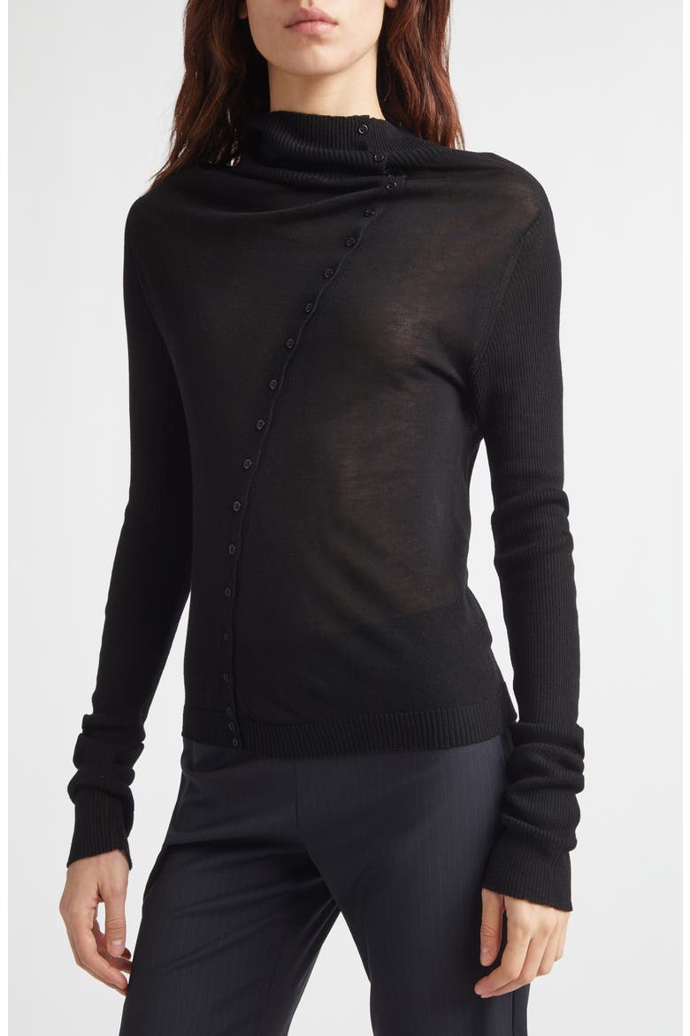 Igna Diagonal Button Sweater, Alternate, color, BLACK