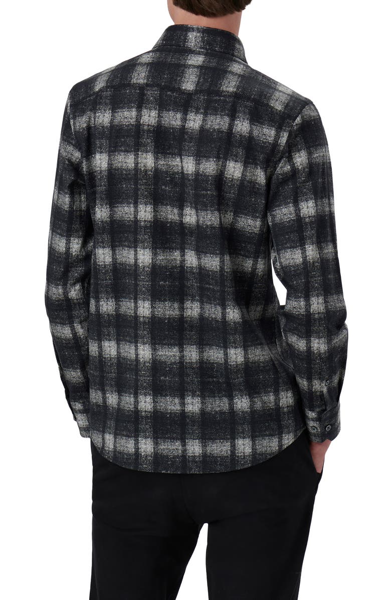 Bugatchi Axel Shaped Fit Plaid Stretch Cotton Button-Up Shirt, Alternate, color, Black