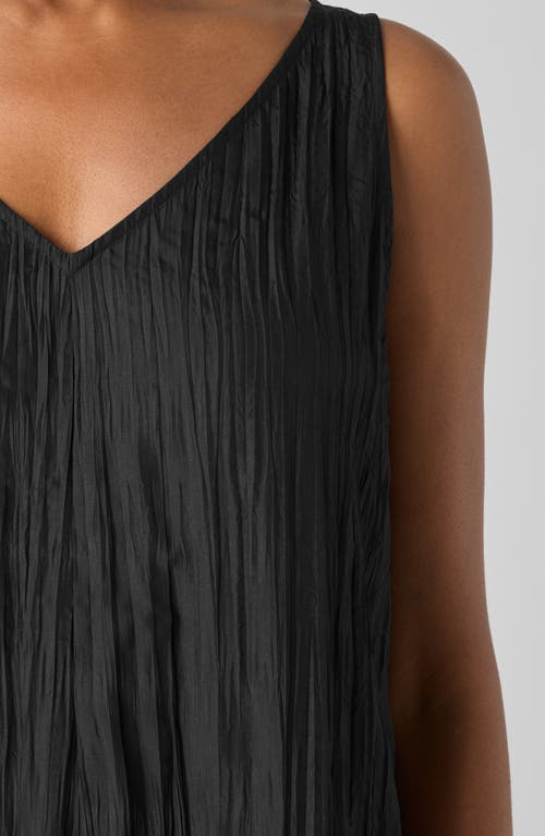 Eileen Fisher Tiered Sleeveless Crinkled Midi Dress In Black