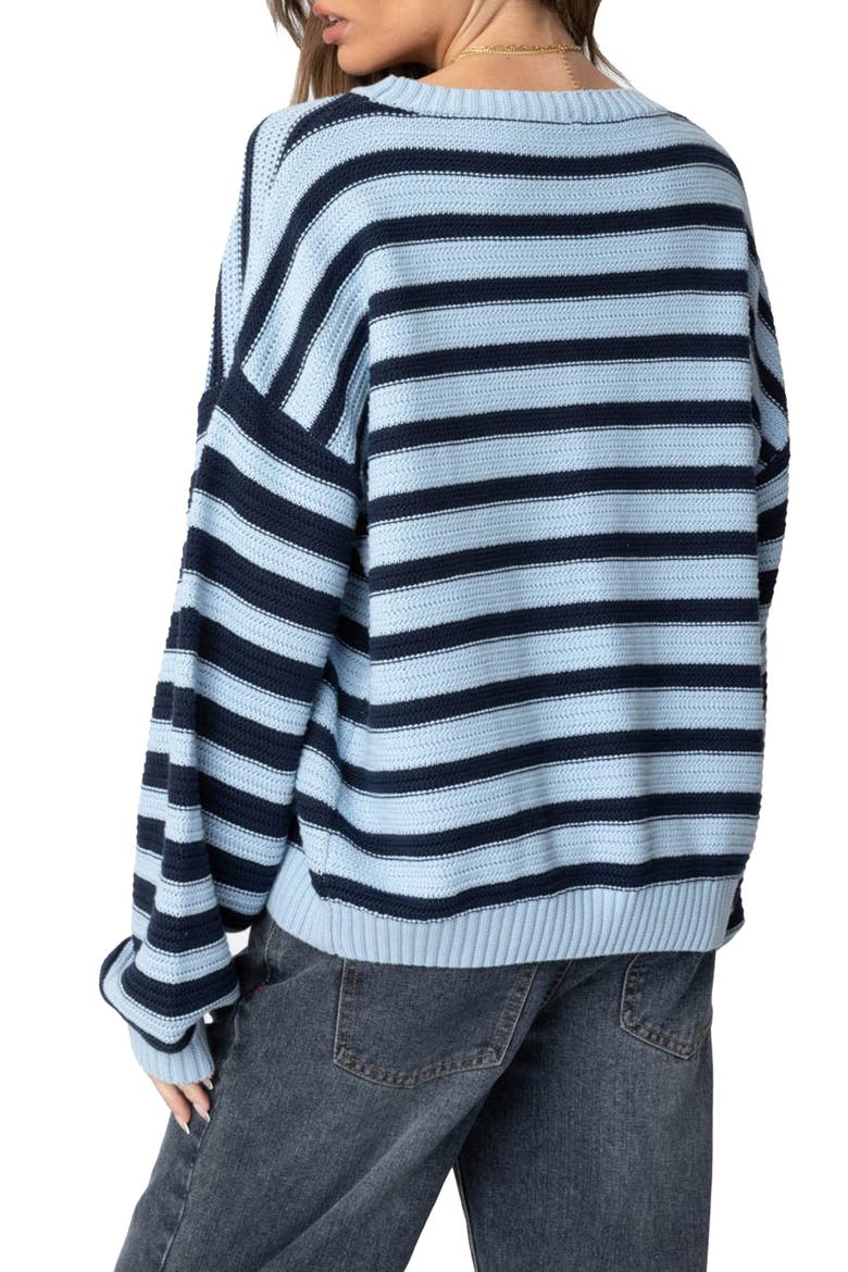 Aerin Oversize Stripe Cotton Sweater, Alternate, color, BLUE-AND-NAVY