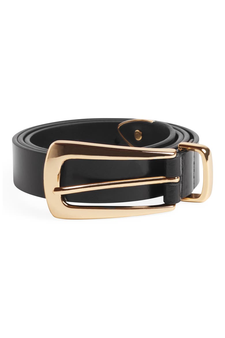 The Statement Leather Belt, Main, color, BLACK / GOLD