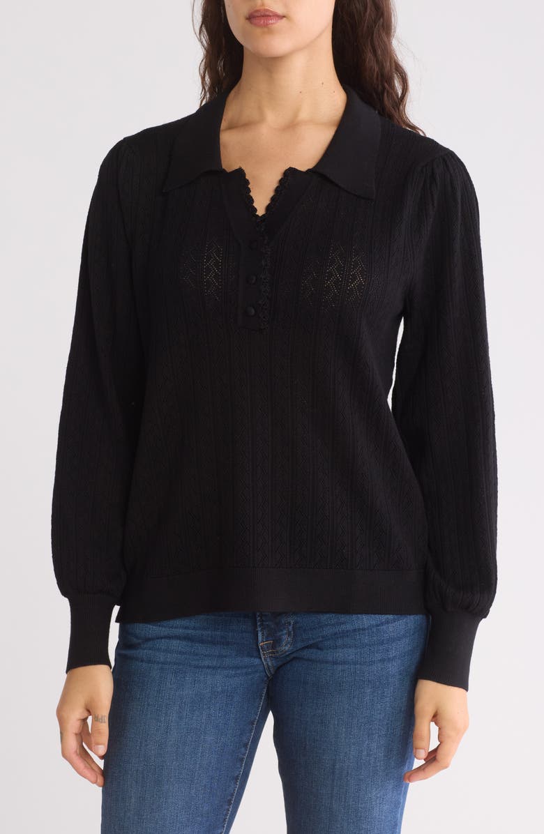 Adrianna Papell Pointelle Knit Polo Sweater, Main, color, 