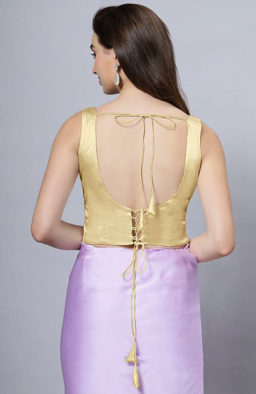 One Minute Saree® Reema Gold Satin Comfort Stretch Deep U Adjustable Tie Back Womens Saree Blouse