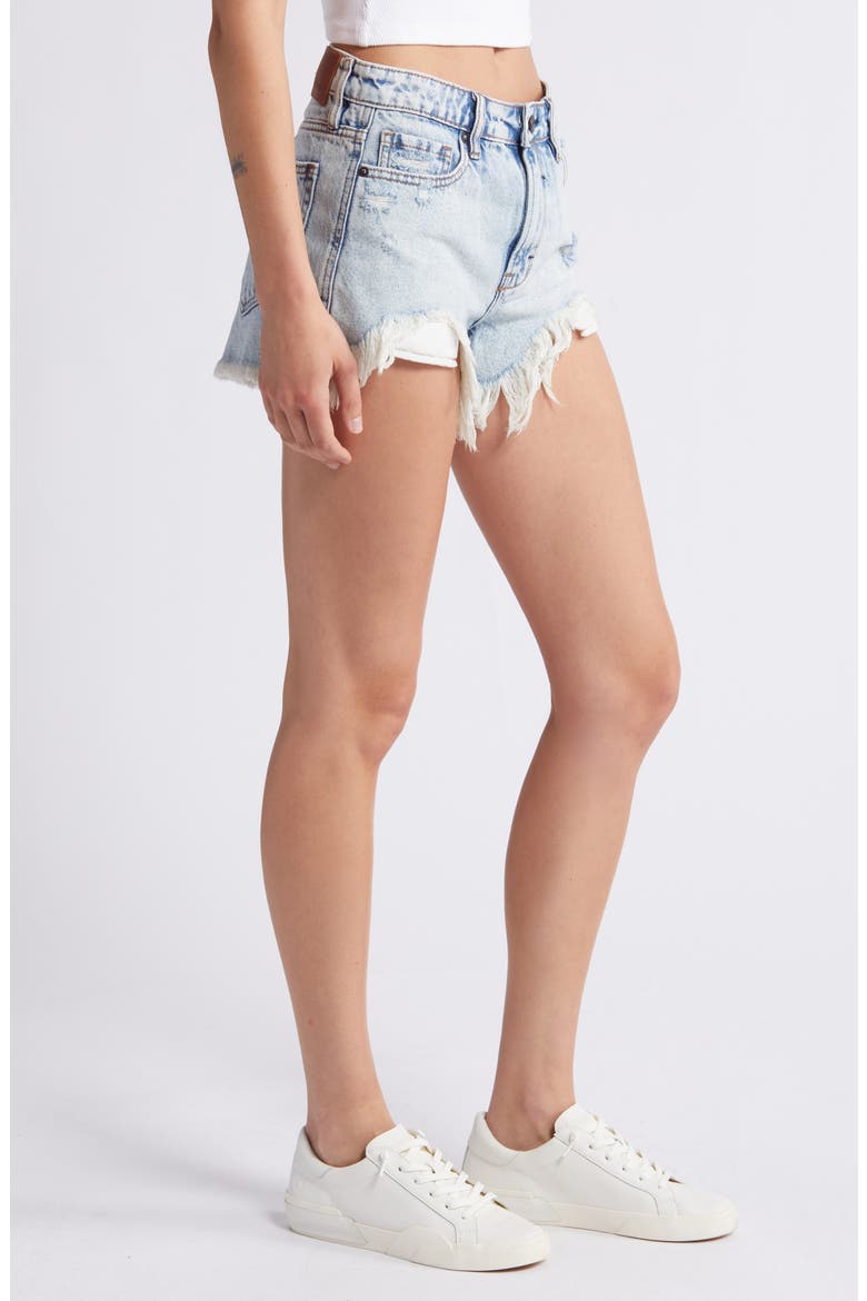 Heavy Frayed High Waist Nonstretch Cutoff Mom Shorts, Alternate, color, LIGHT WASH