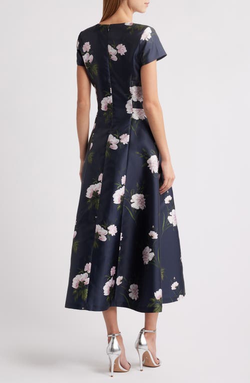 Sachin & Babi Jackie Floral Fit & Flare Midi Mikado Dress In Dark Midnight Carnations