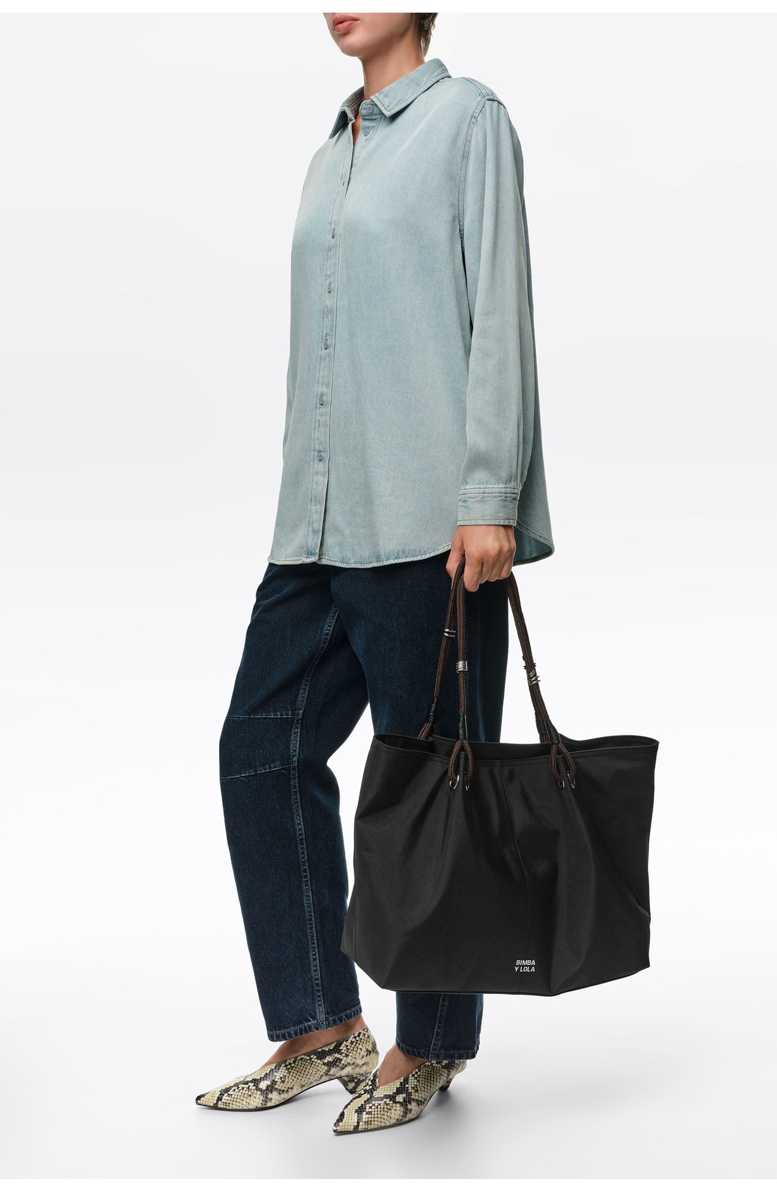 Nylon Maxi Shopper Bag, Alternate, color, BLACK