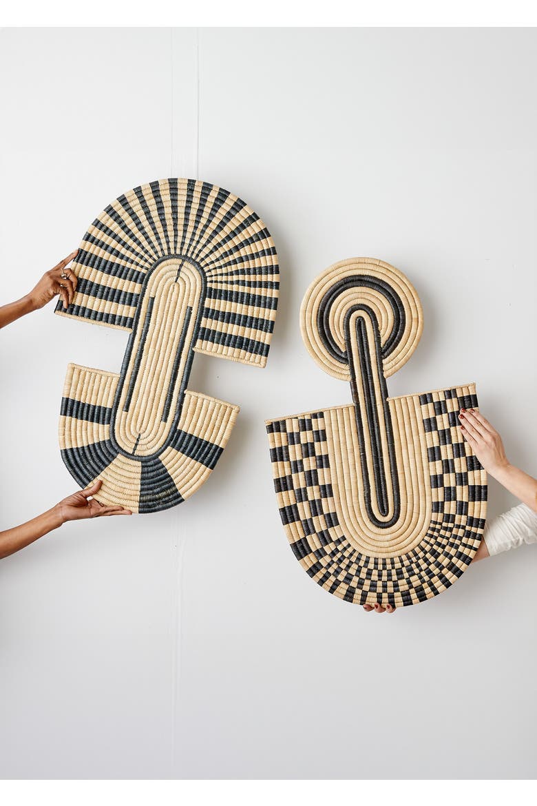 Maravi Patterned Black & Natural Woven Wall Art - Set of 2, Main, color, Beige