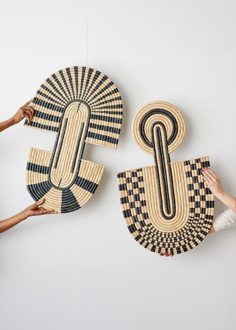 Maravi Patterned Black & Natural Woven Wall Art - Set of 2