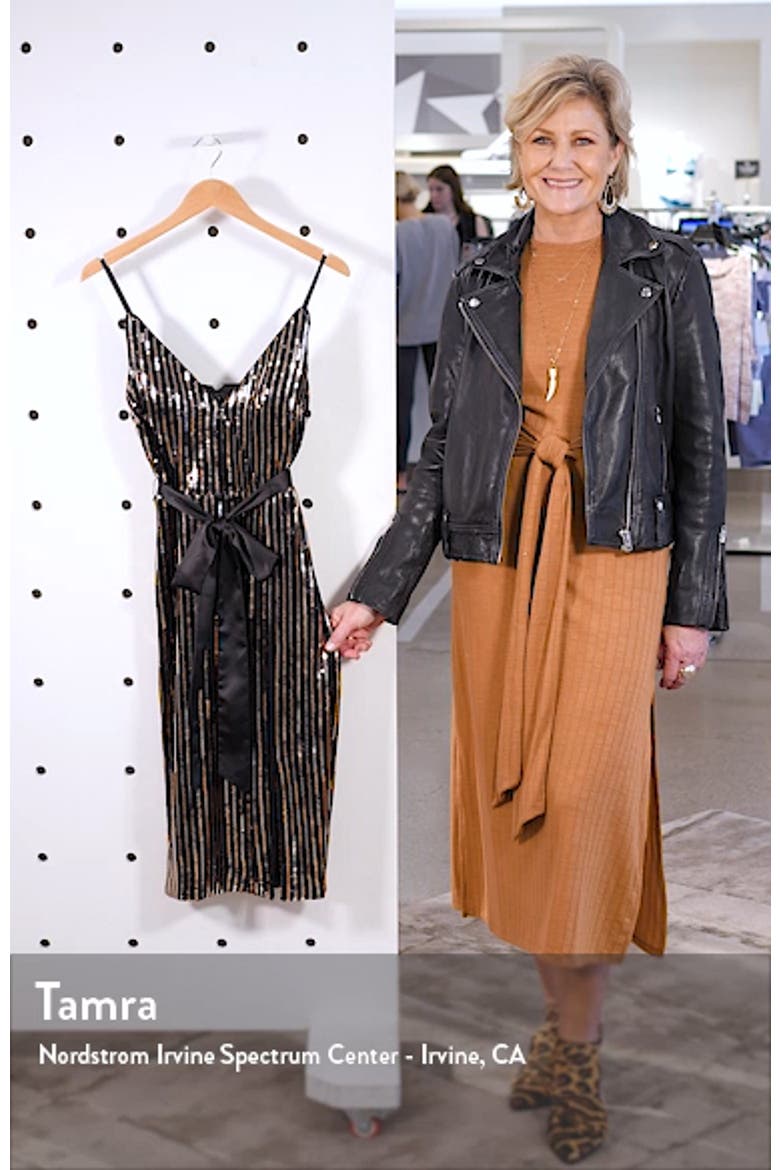 Sequin Stripe Faux Wrap Cocktail Dress video