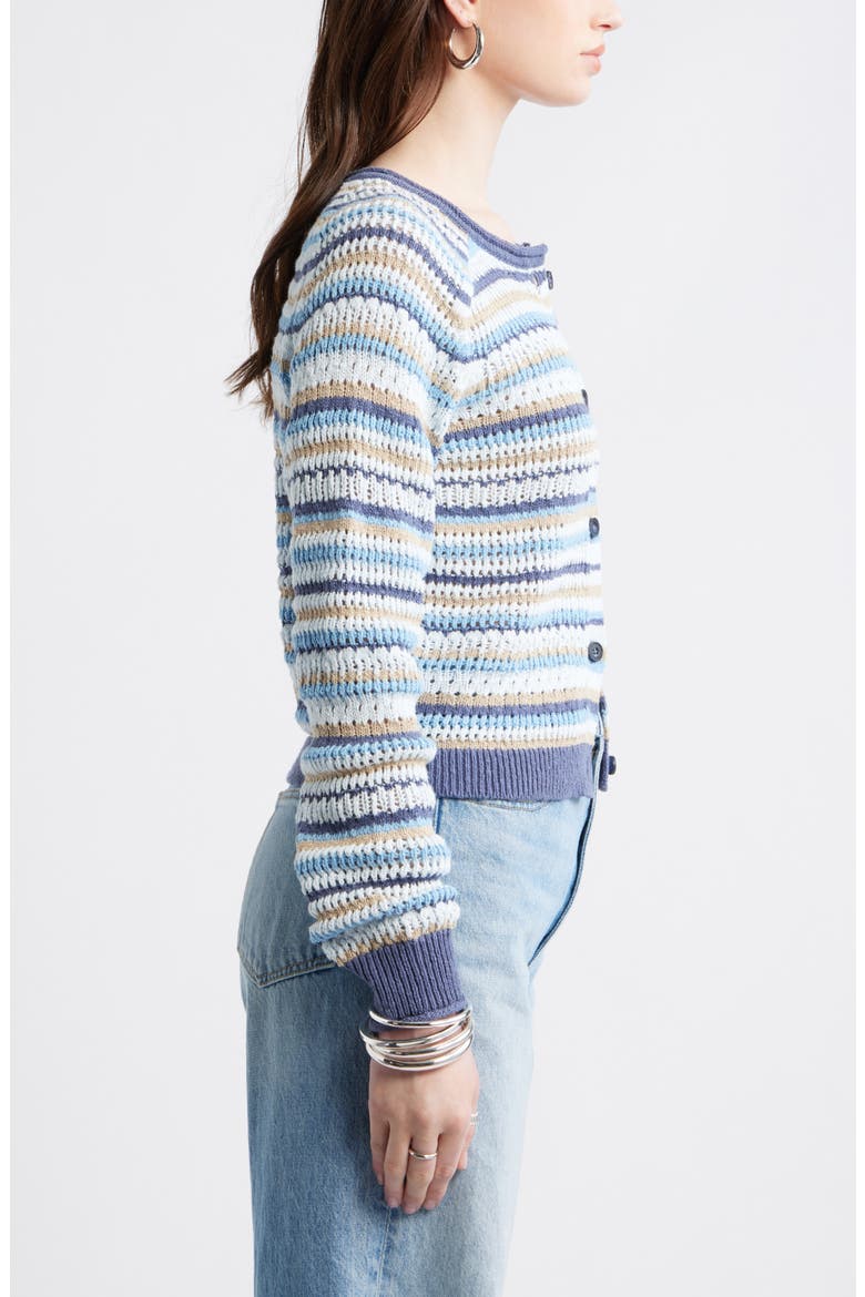 Stripe Pointelle Knit Button Front Cotton Cardigan, Alternate, color, BLUE BLISSFUL STRIPE
