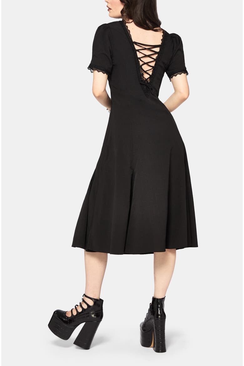 Sanzia Tie Back Lace Midi Dress, Alternate, color, Black