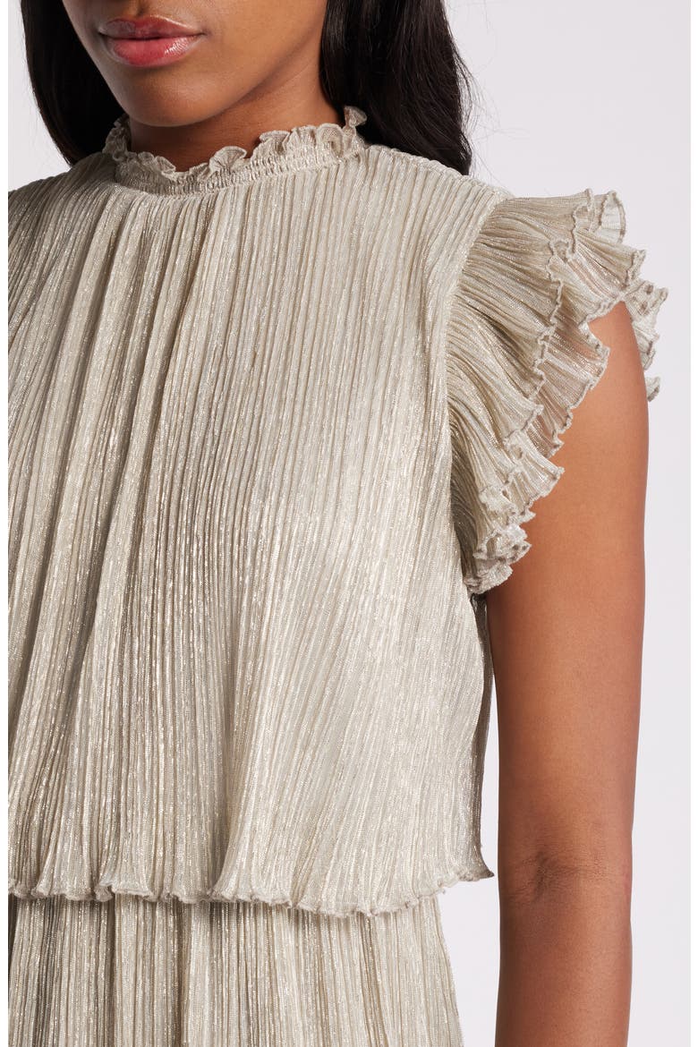 Metallic Tiered Minidress, Alternate, color, SILVER- GOLD FOIL