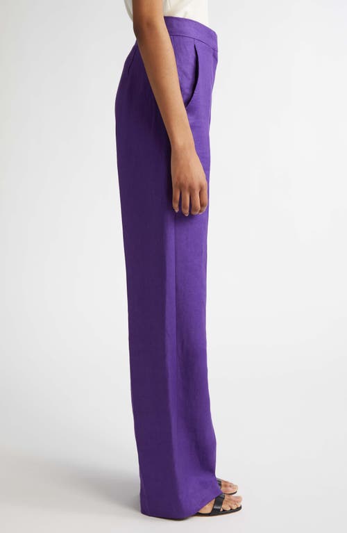 Max Mara Aversa Flax Linen Wide Leg Trousers In Purple