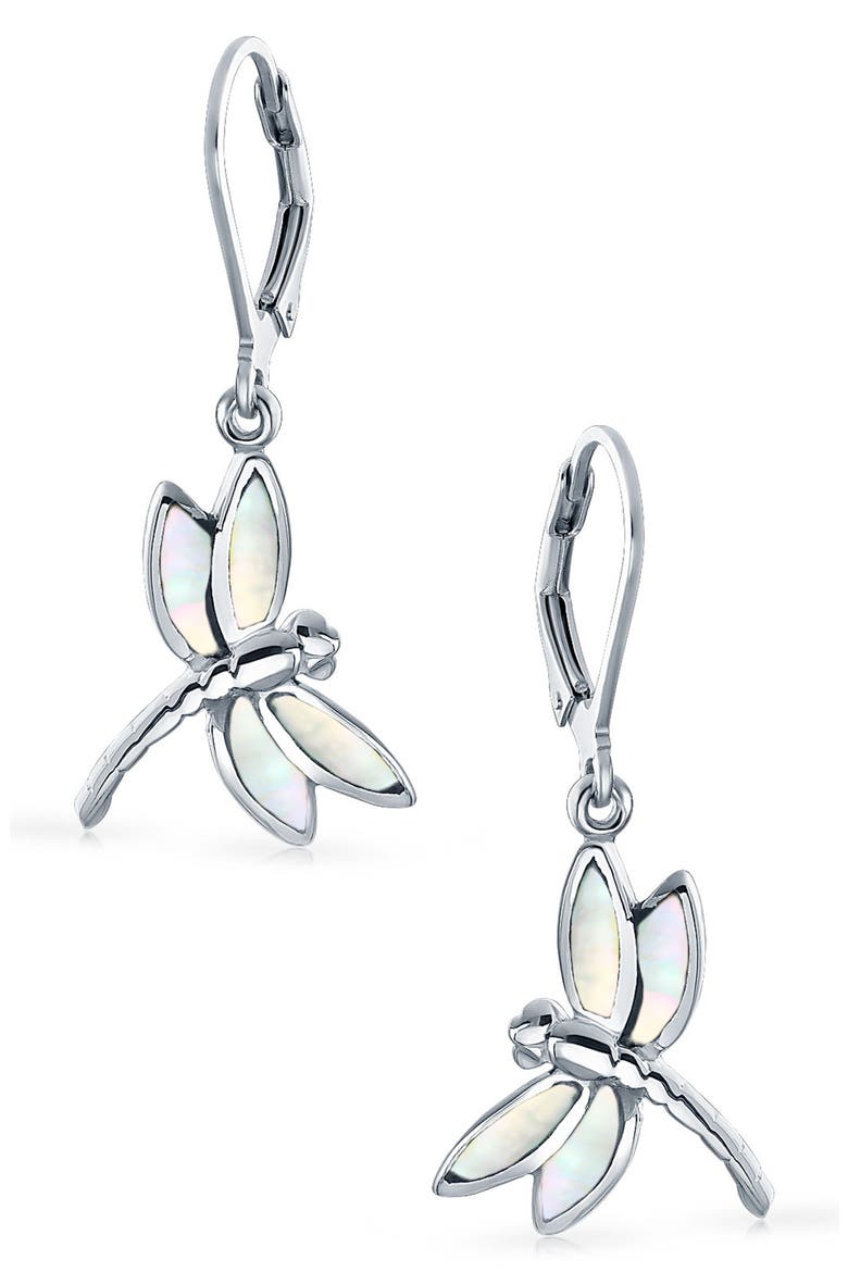 Dragonfly Drop Earrings, Alternate, color, WHITE