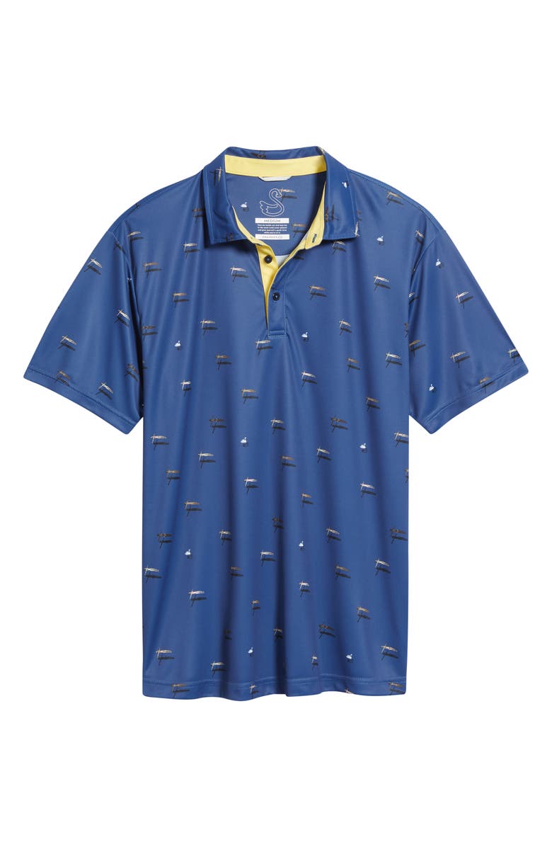 Swannies Pier Swimmer Print Performance Golf Polo, Alternate, color, Navy