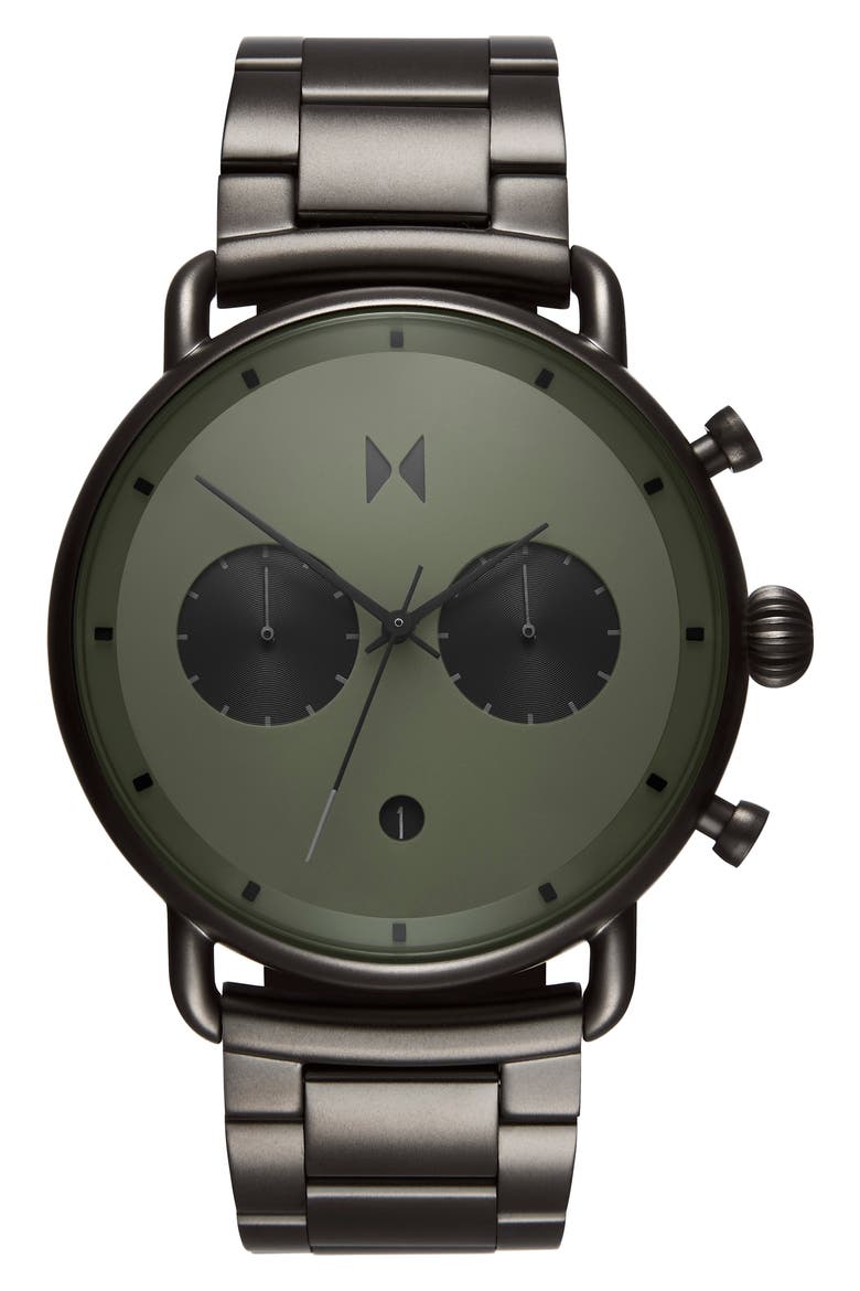 MVMT Blacktop Bracelet Watch, 47mm, Main, color, GUNMETAL/ GREEN/ GUNMETAL