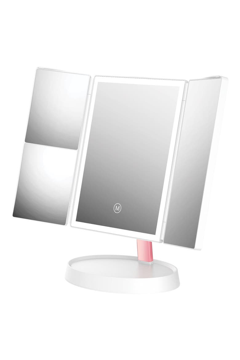 Infinity Trifold LED Makeup Mirror, Alternate, color, Pink