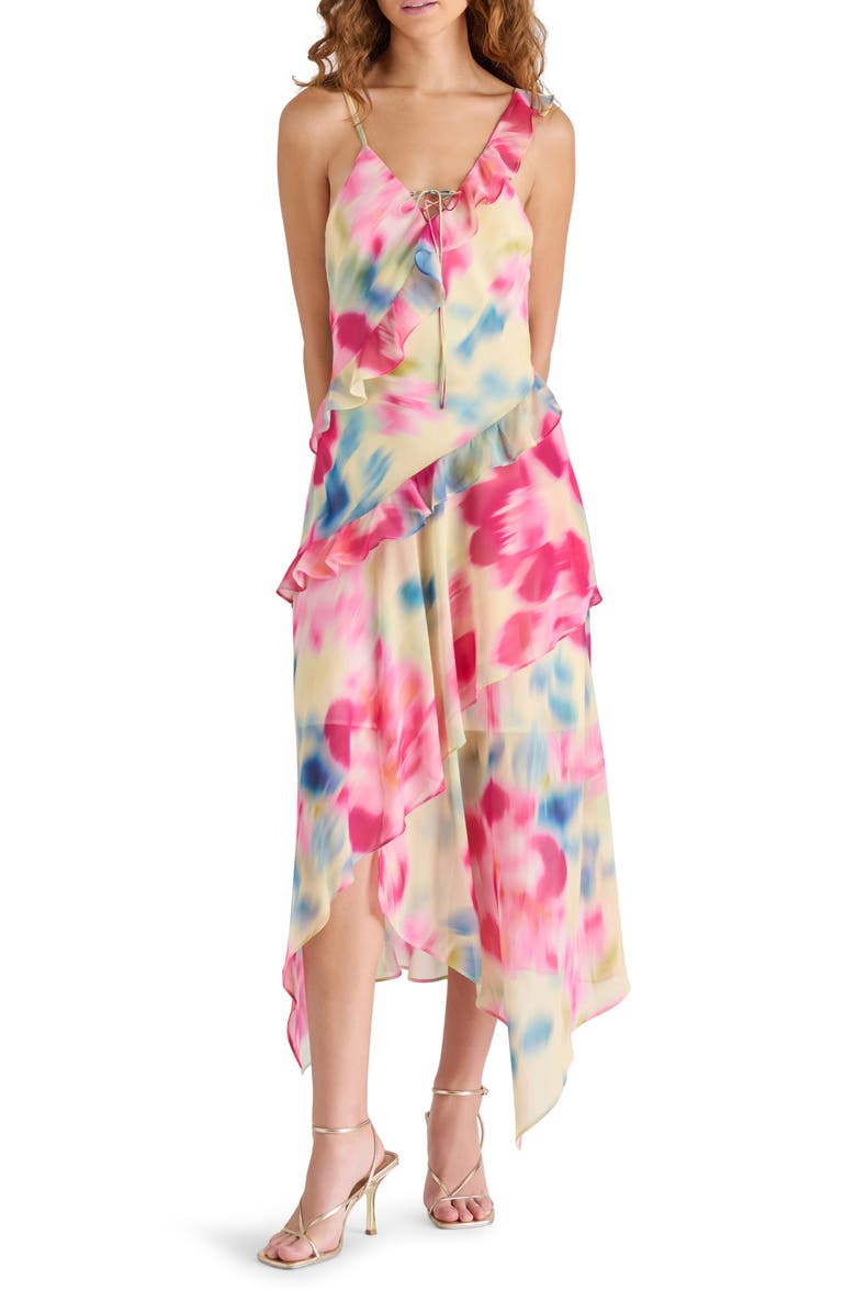 Steve Madden Romy Watercolor Ruffle Midi Dress, Alternate, color, 