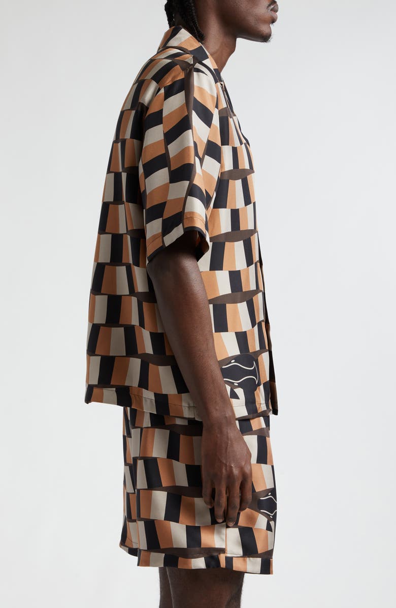 AMIRI Snake Checkerboard Silk Camp Shirt, Alternate, color, 