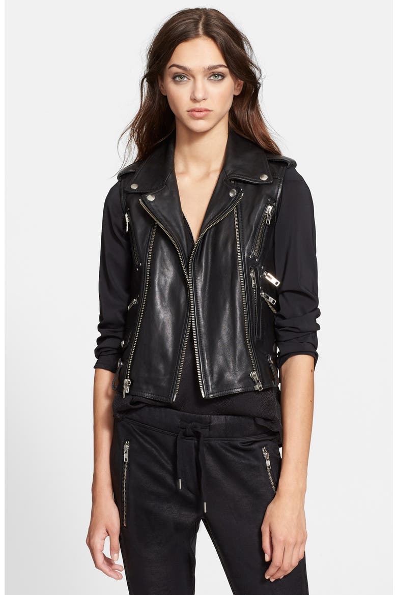 Leather Moto Vest, Main, color, BLACK
