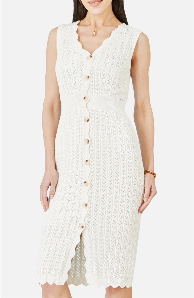 Yumi Cotton Scallop Crochet Knitted Dress, Alternate, color, Ivory
