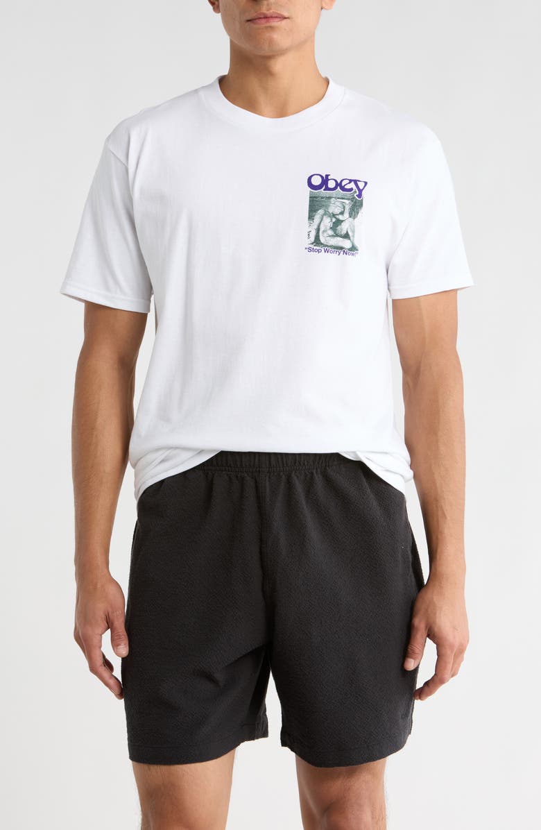 Obey Stop Worry Now Graphic T-Shirt, Main, color, White