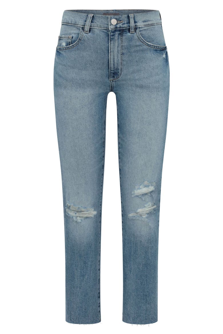 Patti High Waist Raw Hem Ankle Straight Leg Jeans, Main, color, DROPLET DISTRESSED